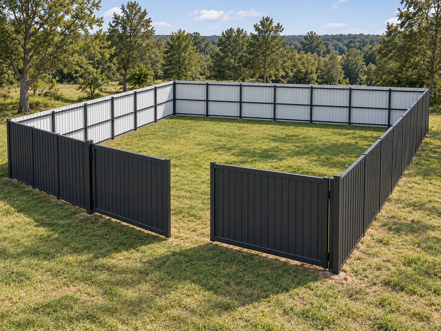 Concept rendering showing the white backside of metal siding and visible three-rail steel framing